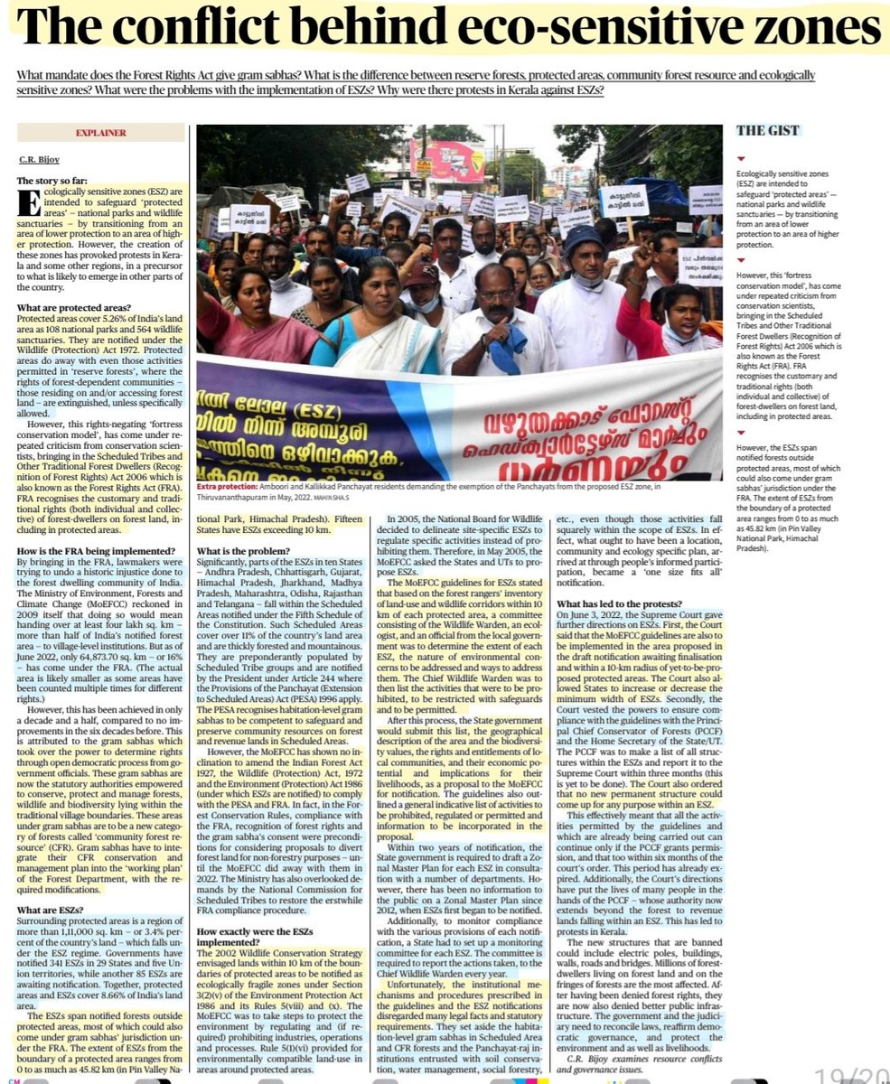 imRavikantYadav's tweet photo. 'The Conflict behind Eco-Sensitive Zones'
-Well Explained
#EcoSensitiveZones #ESZ
#ProtectedAreas #forests #rights #Tribes #development #Village
#economy
#UPSC #UPSC2023 #upscprelims
Source: TH https://t.co/Ug7m1GHgGr