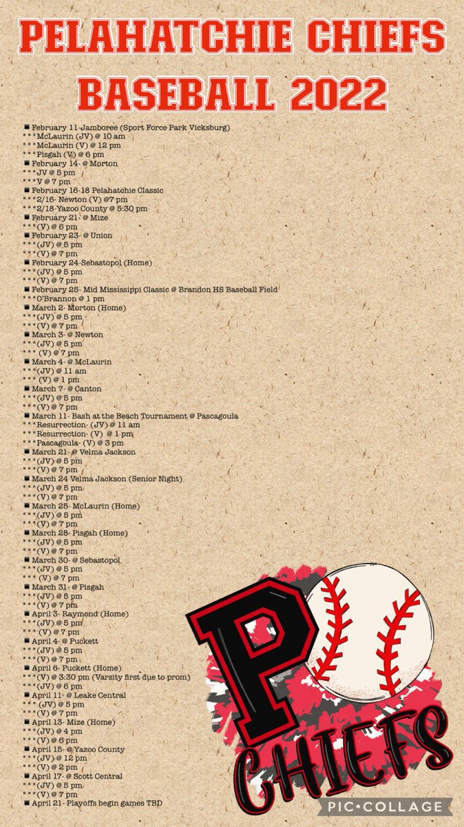 The Chiefs Baseball schedule is out!! Come join us for a great baseball season!! <a href="/PelahatchieNews/">The Pelahatchie News</a> <a href="/OurTribeOurPrid/">Pelahatchie High</a> <a href="/coach_nutt/">Coach Tip Nutt</a>