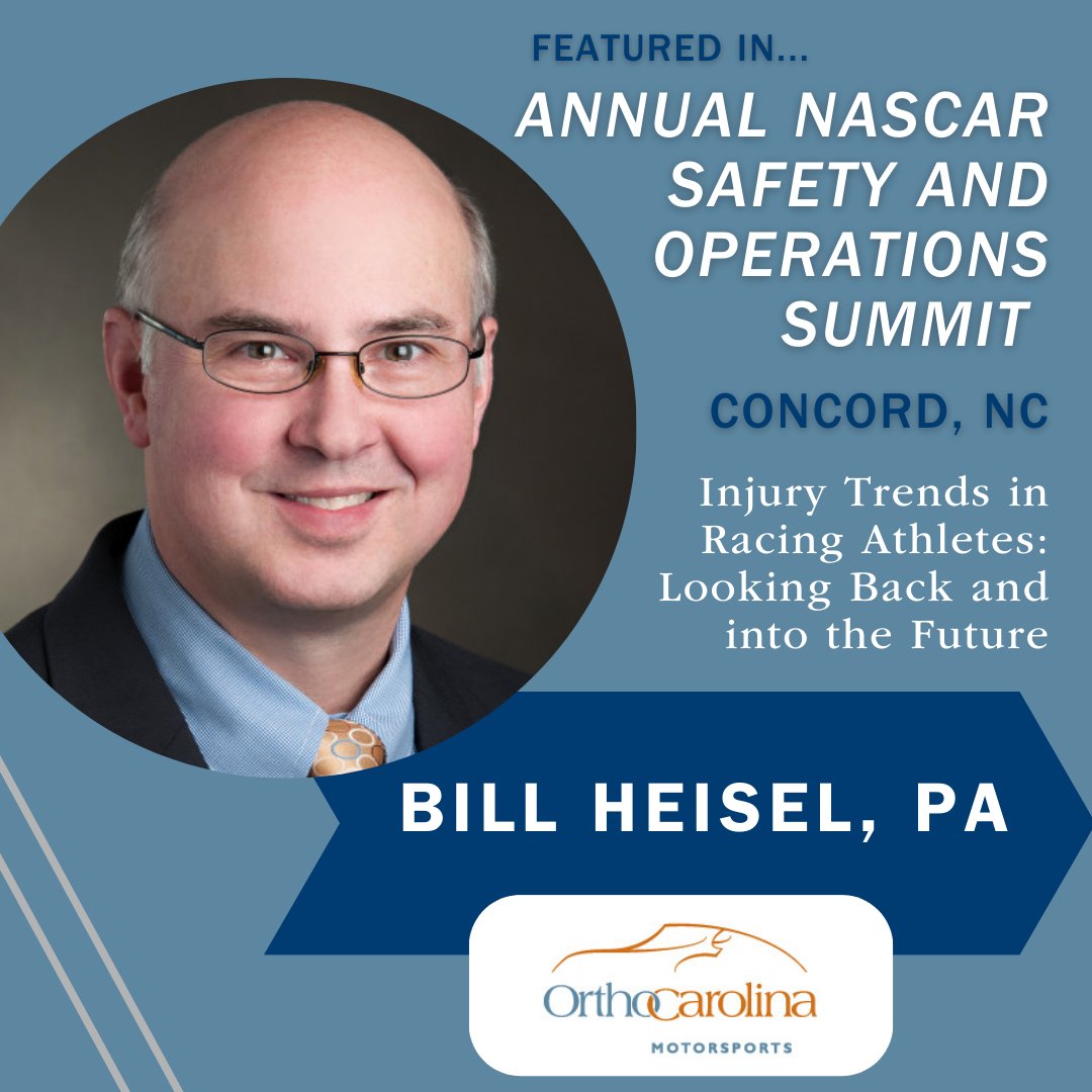 OrthoCarolina's tweet photo. When Bill is a featured speaker in the care and keeping of our NASCAR drivers, you don't want to miss it!

#pa #physiciansassistant #orthopedic https://t.co/1CZ3dv1wBI