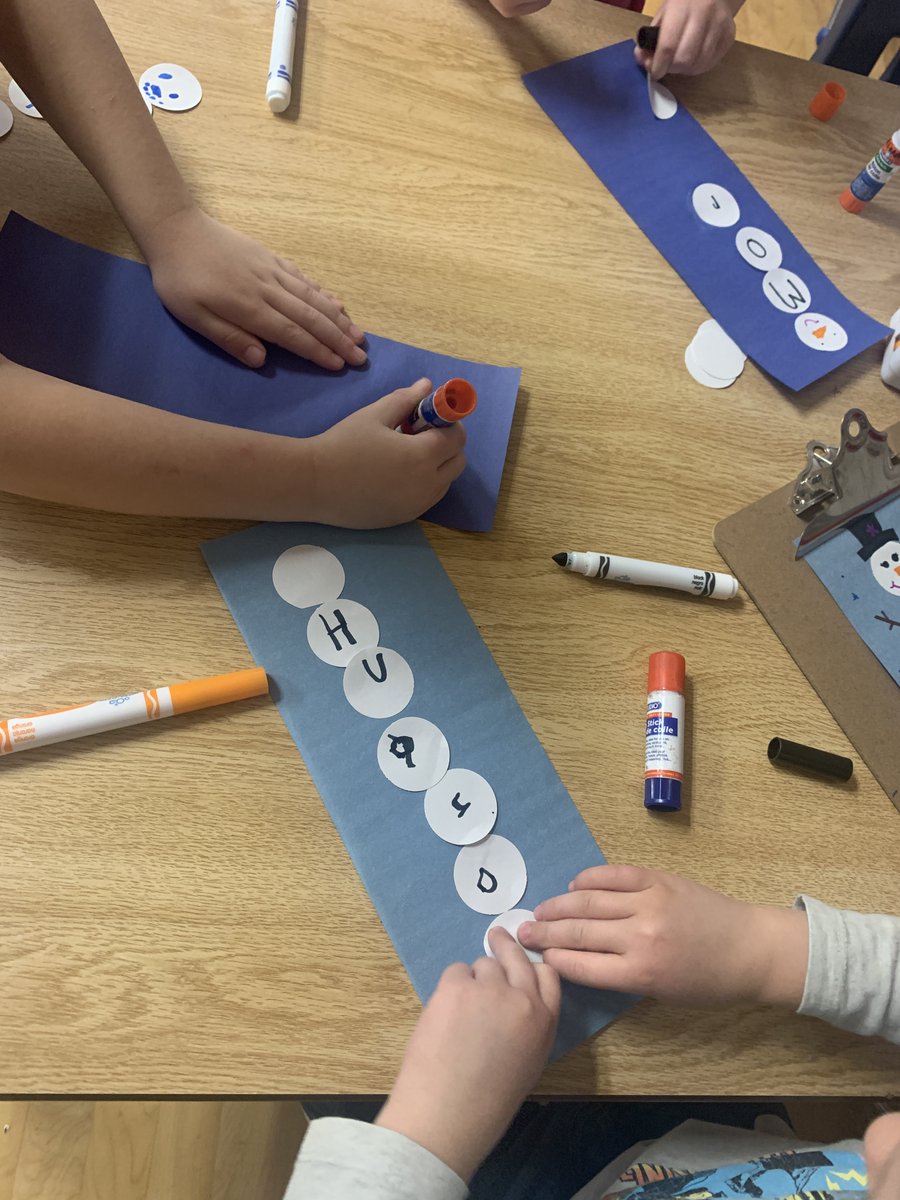 MissVoisin's tweet image. A new Winter craft to add to our Free Play! Students were busy creating their snow-people with their names. One student made one for himself, his mom and his dad. He said, &quot;My name is the tallest!&quot; #NameRecognition #FineMotorPractice @SPPDurham