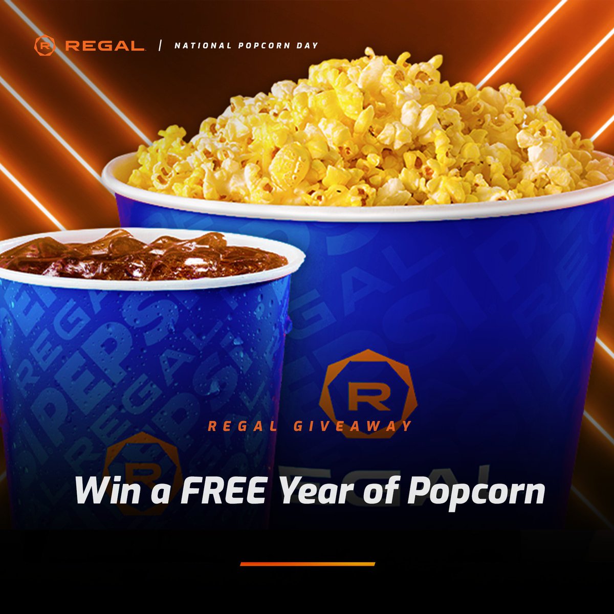 We are giving away FREE POPCORN FOR A YEAR in honor of National Popcorn Day! How to enter: ✔️ RETWEET this post ✔️ LIKE this post ✔️ FOLLOW @RegalMovies Good luck and happy #NationalPopcornDay OFFICIAL RULES: regmovi.es/3knq2QB