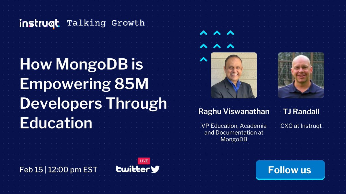 instruqt's tweet photo. This year feels… different? The pressure is on, but so is the potential! Get inspiration for your growth initiatives! Join us live with Raghu Viswanathan at @MongoDB. Learn how they are redefining the next-generation developer education experience. https://t.co/bEoNtREOzV