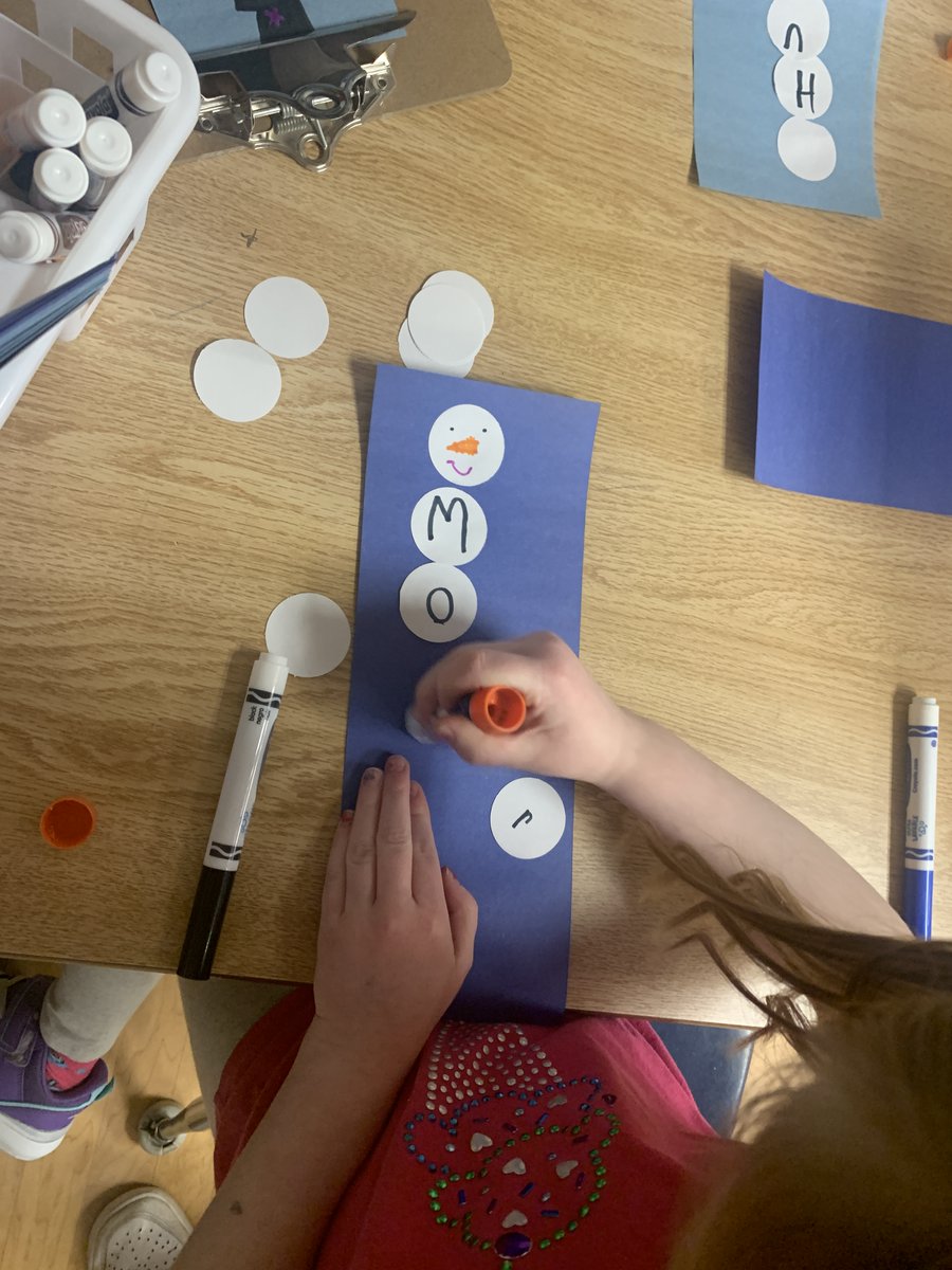 MissVoisin's tweet image. A new Winter craft to add to our Free Play! Students were busy creating their snow-people with their names. One student made one for himself, his mom and his dad. He said, &quot;My name is the tallest!&quot; #NameRecognition #FineMotorPractice @SPPDurham