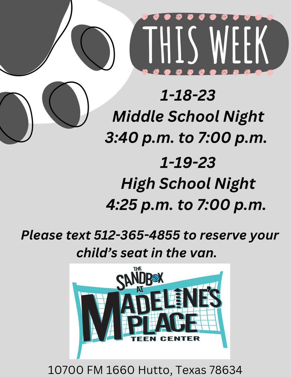 High School Night 1/19/23. If your student needs a ride from school, Please text 512-365-4855 to reserve your student a seat in the van.  You are also welcome to drop them off.