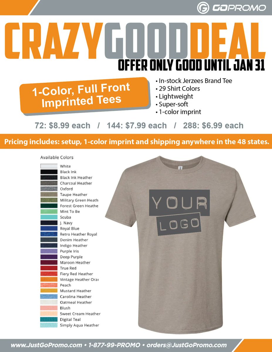 GoPromo3's tweet photo. SALE ENDS JAN 31
#tshirtsale #SALE #discount #promotion #jerzees #softshirts #hr #marketing #cheaptees #cheapshirts #promote #discountsale #deals #screenprint #casemiro #AntNetworX #CRYMUN #thursdaythoughts #thursdayvibes #Entrepreneur #Business #Success #hustle #sales https://t.co/DLhLsizLaI