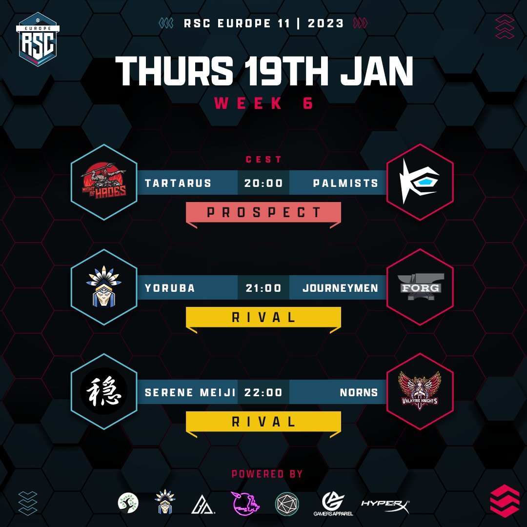 RSC EU (@rsc_eu) on Twitter photo π£ Match Day! π£
Tartarus π Palmists @ 20:00 CET
Yoruba π Journeymen @ 21:00 CET
Serene Meiji π Norns @ 22:00 CET
π - @simd0g_, @tomdillon36, <a href="/ta_vysh/">Wieger π</a>, @Moreiskye
π¬ - <a href="/ClimbableSauce/">Tom | Sauce</a>
πΊ - twitch.tv/rsc_eu π£ Match Day! π£
Tartarus π Palmists @ 20:00 CET
Yoruba π Journeymen @ 21:00 CET
Serene Meiji π Norns @ 22:00 CET
π - @simd0g_, @tomdillon36, <a href="/ta_vysh/">Wieger π</a>, @Moreiskye
π¬ - <a href="/ClimbableSauce/">Tom | Sauce</a>
πΊ - twitch.tv/rsc_eu