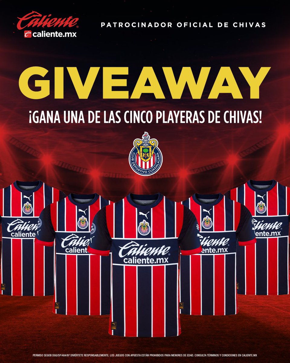 Chivas's tweet image. 🚨🐐GIVEAWAY CHIVAHERMANO 🐐🚨
 
GANA UNO DE LOS 5 JERSEYS ALTERNOS DE CHIVAS 👕 
 
1️⃣ Da RT a este tweet
2️⃣ Sigue a @calientesports en TW e IG instagram.com/caliente_sports
3️⃣ Responde a este tweet con el hashtag #MásAcciónMásDiversión 🔥
 
¡Se anunciarán a 5 ganadores!