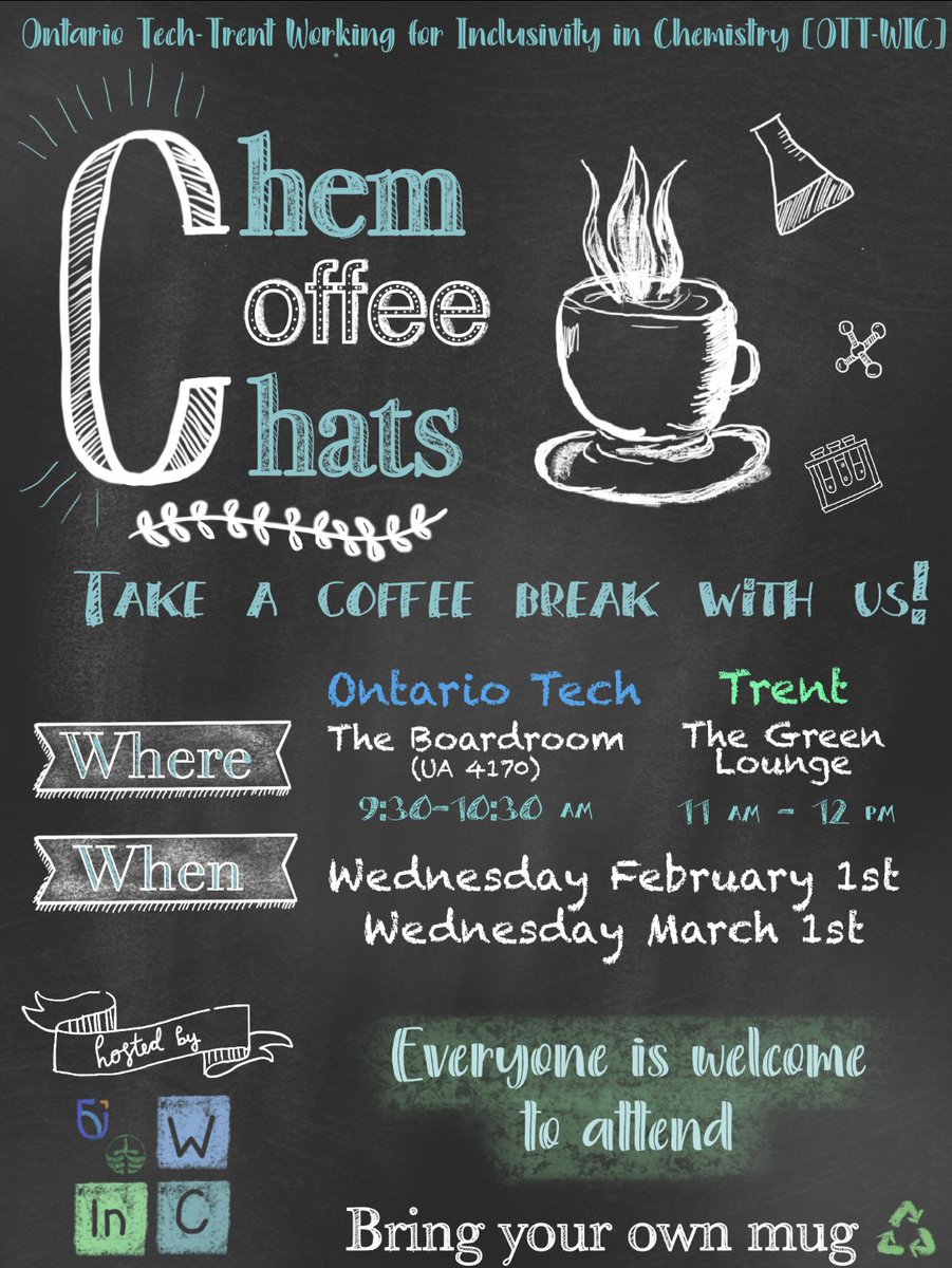 OTT_WIC's tweet photo. It’s the beginning of a new semester YAY!! 🤩

We will be holding our Chem coffee chats on Feb &amp; Mar 1st 🗓️

Make sure you stop by, meet new people and chat with us about your semester &amp; life! ☕️

I hope this semester you achieve your academic goals &amp; meet new people! ☺️ https://t.co/9a7rku10GT
