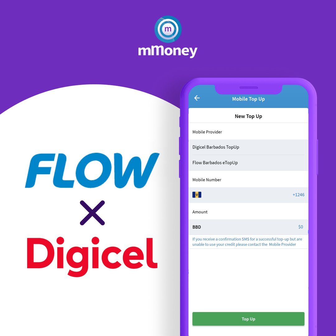 mMoneybb's tweet photo. Running low on phone credit? No problem! 

With #mMoney, you can easily top up your phone credits for @digicelbarbados and @FlowBarbados right from the app! 

No more running to the store or standing in line 😉

Try it! 👇
https://t.co/pUTD6DEWIE

#barbados #digicel #FlowBarbados https://t.co/22TXXRX6Fg