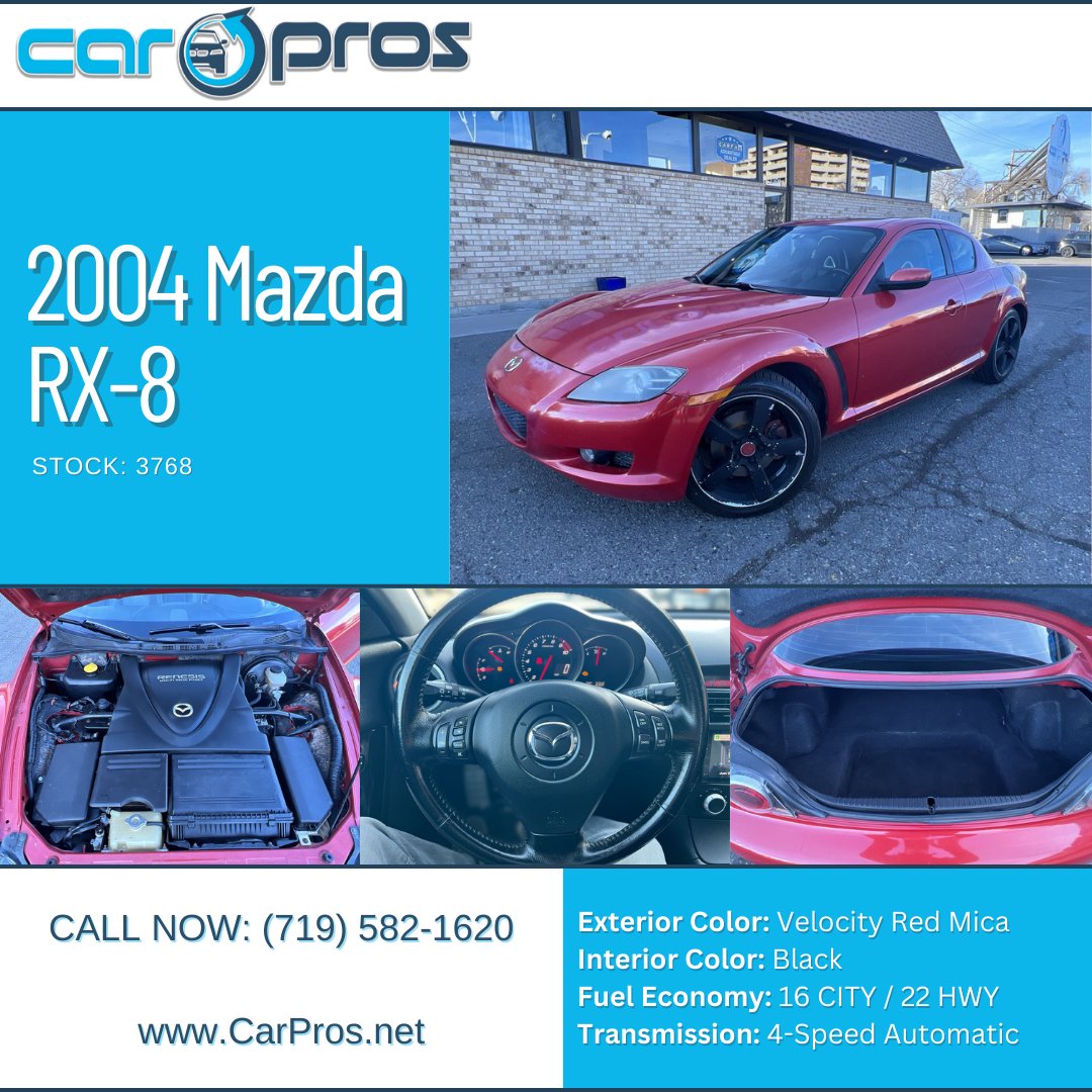 CarProsCo's tweet photo. Steal the show in this gorgeous Velocity Red Mica 2004 Mazda RX-8!😍🔥 Stock: 3768

https://t.co/rJDkgdysTC

#cardealer #cardealership #autosales #carsales #usedcars #carsforsale #preownedvehicles #preownedcars #usedvehicles https://t.co/1rUapBANBA