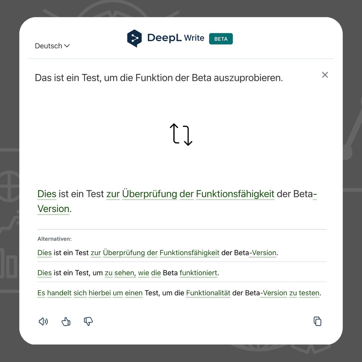 Die DeepL Write Beta ist ab sofort verfügbar 🥳 Die KI-Technologie von DeepL soll dabei helfen, ganze Texte verständlicher, flüssiger oder lebendiger zu formulieren. Wir haben das natürlich gleich an einem Beispiel getestet. ✍️
Probiert es selbst aus: deepl.com/de/write