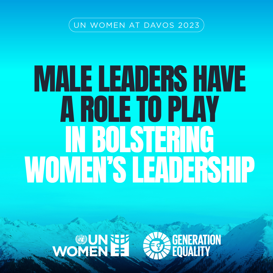 UN_Women's tweet photo. Male leaders, including those attending @Davos, have a role to play in:
✔️Bolstering women’s leadership and influence
✔️Encouraging future leaders

📺Catch up on #GenderAtDavos events and dialogues on our YouTube: https://t.co/gLvczWCXJ3

#wef23 @HeForShe https://t.co/gsT1YgTTl8