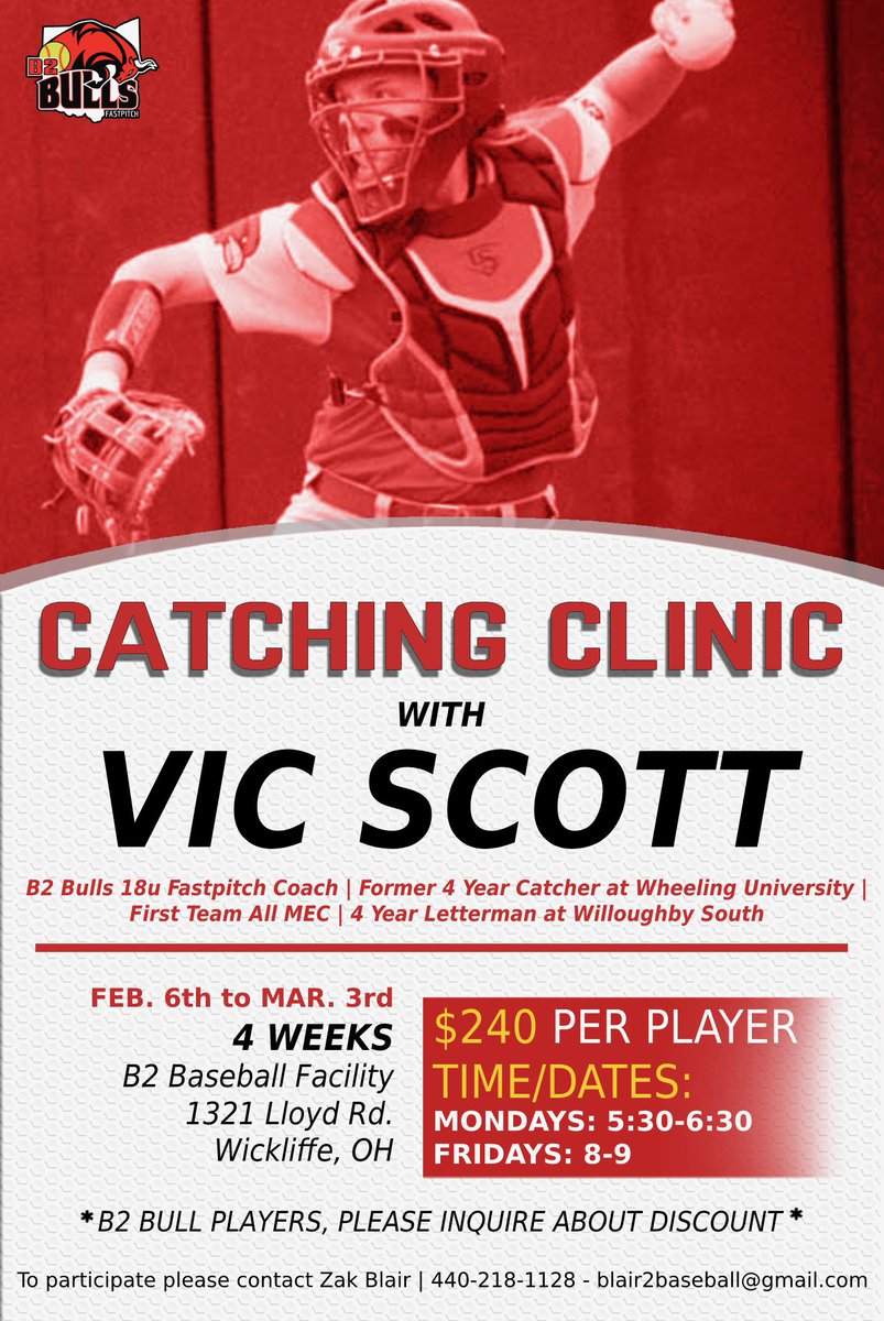 b2fastpitch's tweet photo. B2 Fastpitch Catching Clinic with Vic Scott is now open for registration!

Sign up now if you are looking to develop:

▪️Blocking 
▪️Receiving 
▪️Pop time
▪️Footwork
▪️Mental Approach 

We will cap the class size so this is a hands on clinic! 

#b2empire https://t.co/7mzOgbR5Dw