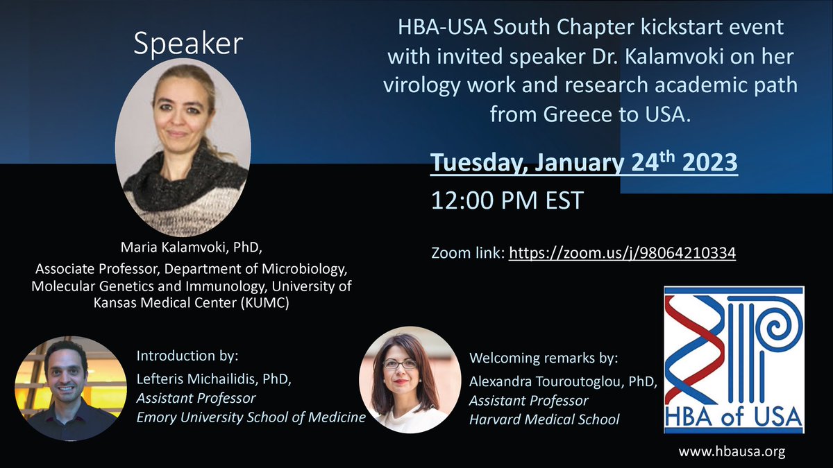 We are thrilled to announce the inaugural event of our <a href="/HBA_USA/">HBA of the USA</a> South chapter. Mark your calendars for an exciting event with Dr. Maria Kalamvoki from <a href="/KansasUniv/">KansasUniversity</a>!