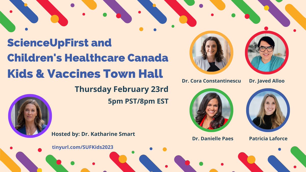 Having questions about vaccines is normal. That’s why we’re connecting with top experts in the field to discuss this important topic.

Join our ScienceUpFirst and Children’s Healthcare Canada Kids & Vaccines Town Hall

Register: tinyurl.com/SUFKids2023

#ScienceUpFirst