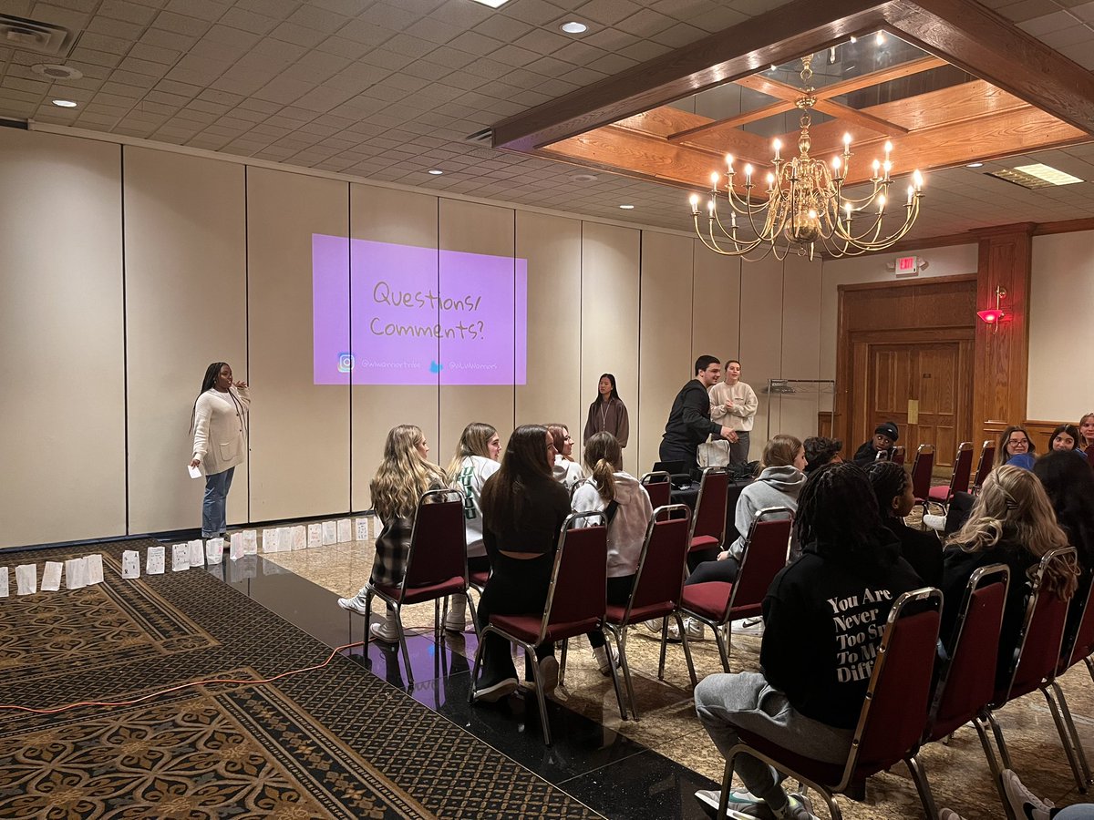 Aleks_Luchin's tweet photo. @WLWWARRIORS presenting at the @mascmahs Regionals Conference on our annual @WLW_W4W Pink Out Event &amp;Assembly. https://t.co/hwV4q6SUN3