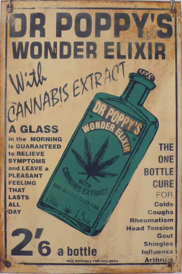CannaWorld4's tweet image. ‘Dr Poppy’s Wonder Elixir’, the sale of Dr Poppy’s started in the late 1800’s and sold in Australia up until the end of WW2, this sign dates to 1946 and was found in Alice Springs, Northern Territory, Australia
#NotANewIndustry