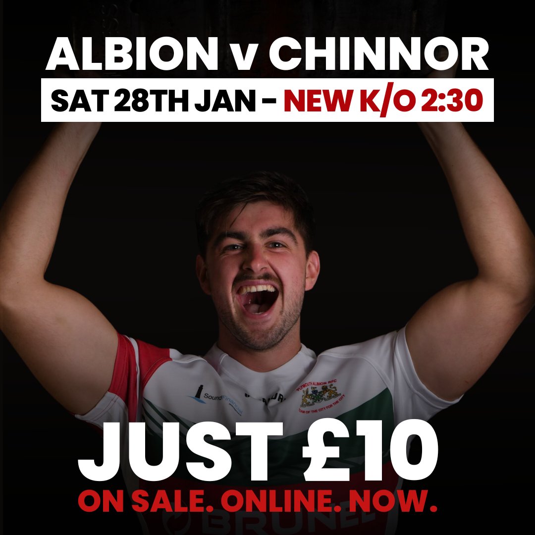 𝗡𝗘𝗫𝗧 𝗛𝗢𝗠𝗘 𝗚𝗔𝗠𝗘
All tickets, all stands, just £10! 

Join us as we take on <a href="/ChinnorRFCThame/">Chinnor RFC Thame</a> at the new time of 2:30 PM on Sat 28th Jan 
𝗧𝗶𝗰𝗸𝗲𝘁𝘀 𝗮𝗿𝗲 𝗼𝗻 𝘀𝗮𝗹𝗲 𝗻𝗼𝘄 - bit.ly/ALBISHOP

🟢 Gates open 11:30 
🟢 K/O 2:30 PM
🟢 Live music until late