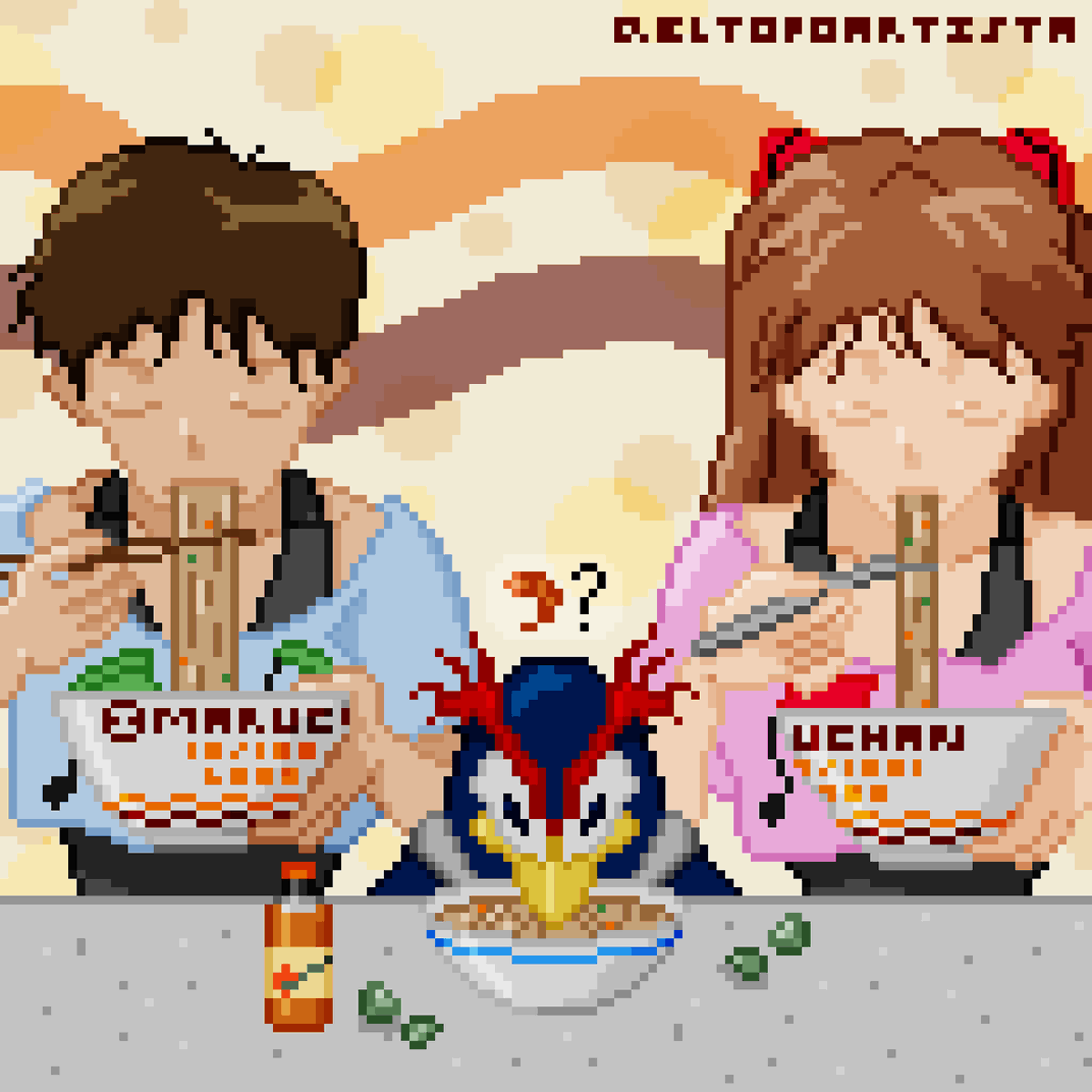 eltopoartista's tweet photo. Se me antojo una Maruchan
.
#maruchan #fideos #noodles #evangelion #shinji #asuka #penpen #pen2 #food #eat #comida #pixelart #pixels #pixel #pixelartists #digitalart #digitalartist #artist #photoshop #Colors https://t.co/LzkI4BleJN