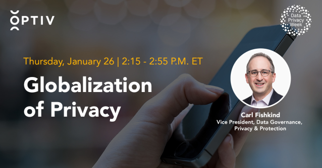 KoszykMark's tweet photo. How do we maintain #DataPrivacy in an increasingly globalized world? 👀 @Optiv's Carl Fishkind will explore the globalization of privacy during #DataPrivacyWeek Thursday, Jan. 26: https://t.co/D5ZRuXXfdM https://t.co/KzZRCLGziR