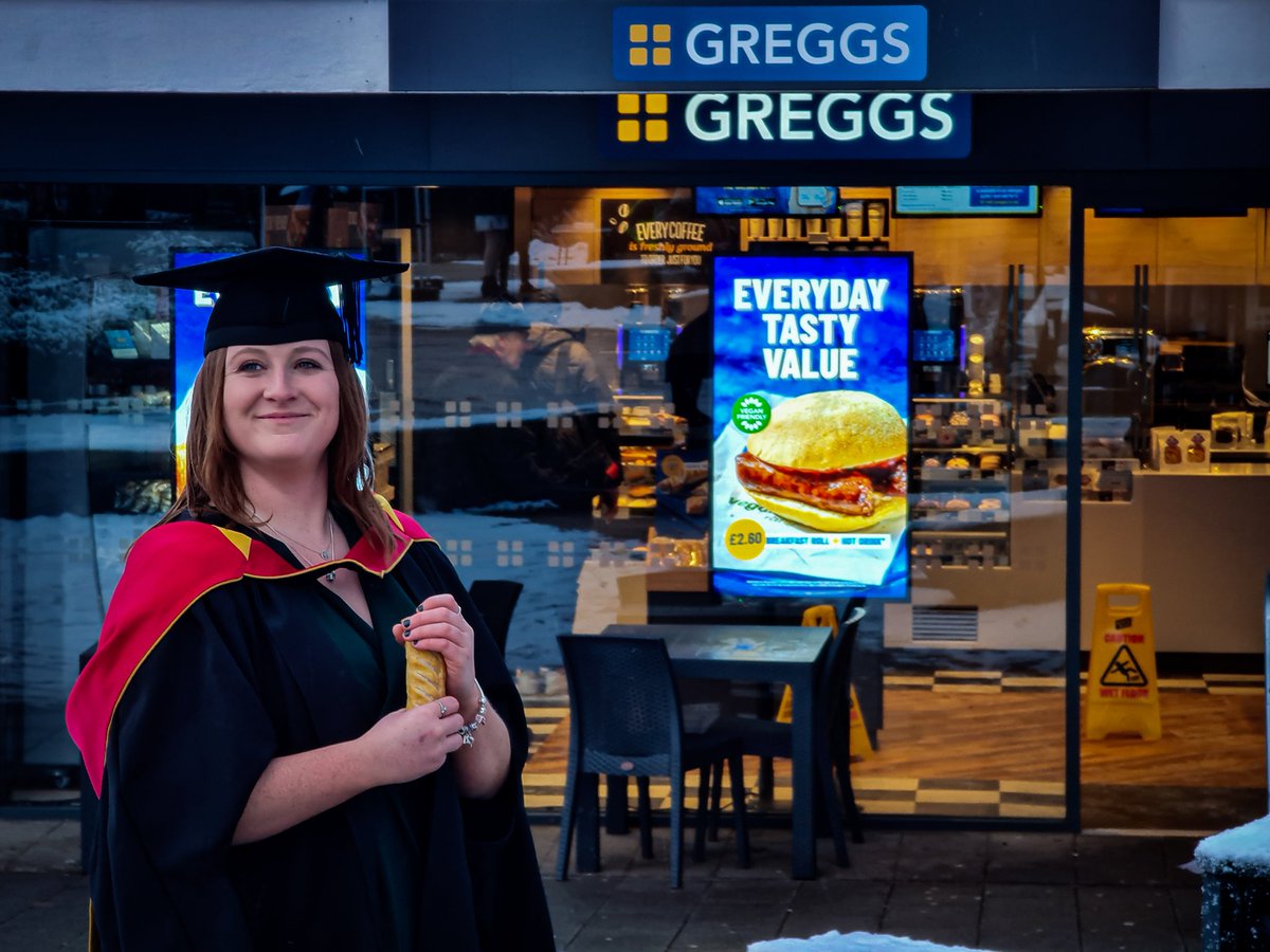 Congratulations to my sister <a href="/Tash__Bradley/">Tash</a> for getting her MSC in Psychology today from <a href="/KeeleUniversity/">Keele University 🐿️</a>...or should that be her sausage scroll from <a href="/GreggsOfficial/">Greggs</a>?🤔😂