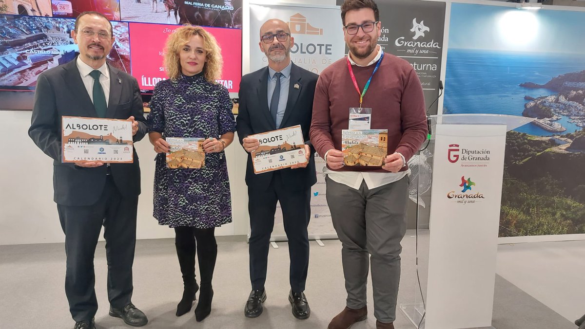 JuntaGranada's tweet photo. #Albolote presenta en @fitur_madrid la nueva aplicación digital y la gran exposición del cuarto centenario de Ambrosio de Vico. @TurismoAND apoya la buena labor de esta corporación

El alcalde estuvo acompañado por el delegado de Turismo @fernandoegea2 y la concejal Marta Nievas https://t.co/0li37fnEqx