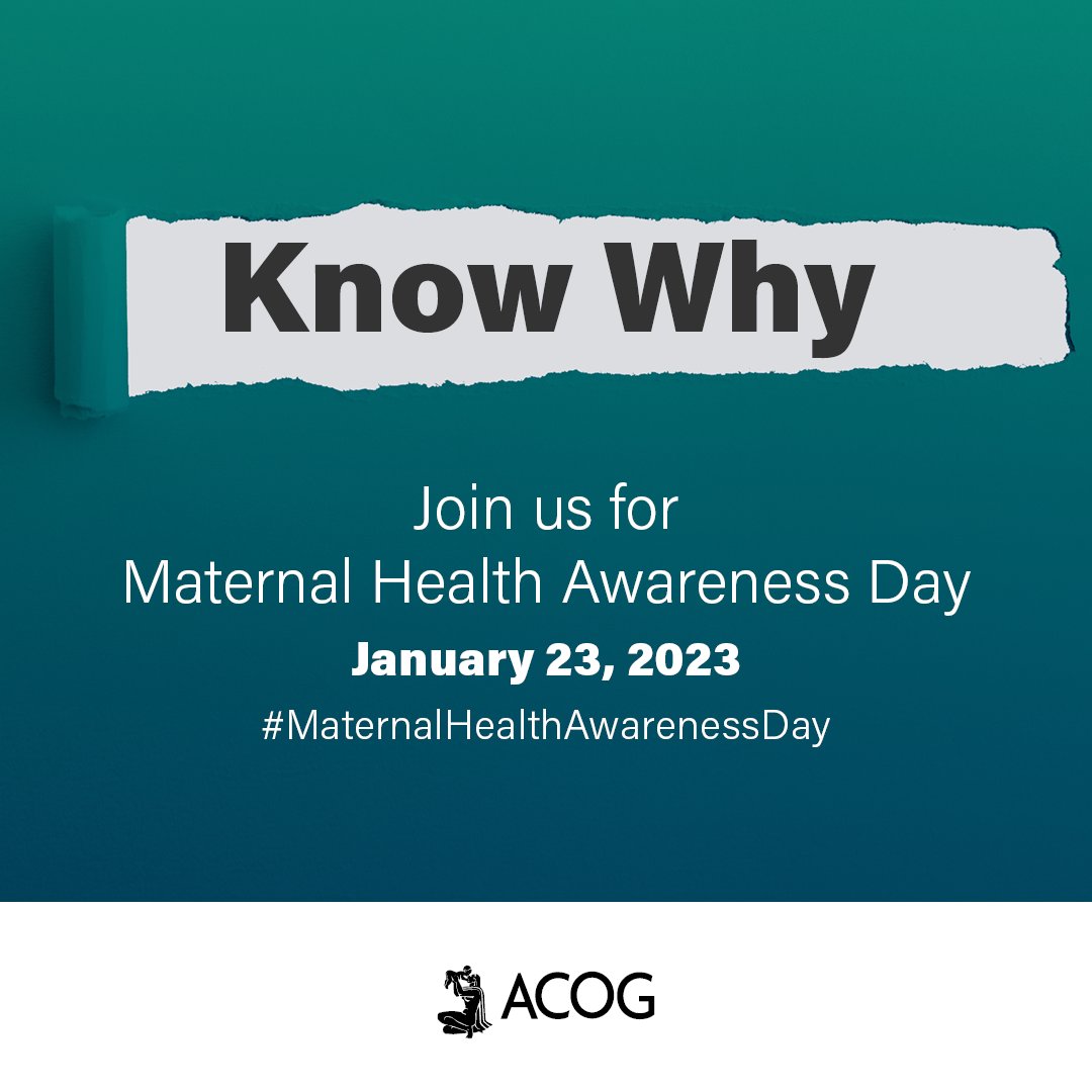 If we #KnowWhy maternal mortality is occurring at increasing rates in the United States, we can move closer to preventing it. For #MaternalHealthAwarenessDay 2023, we’ll join <a href="/ACOG/">ACOG</a> on January 23 in raising awareness about the causes of maternal mortality.