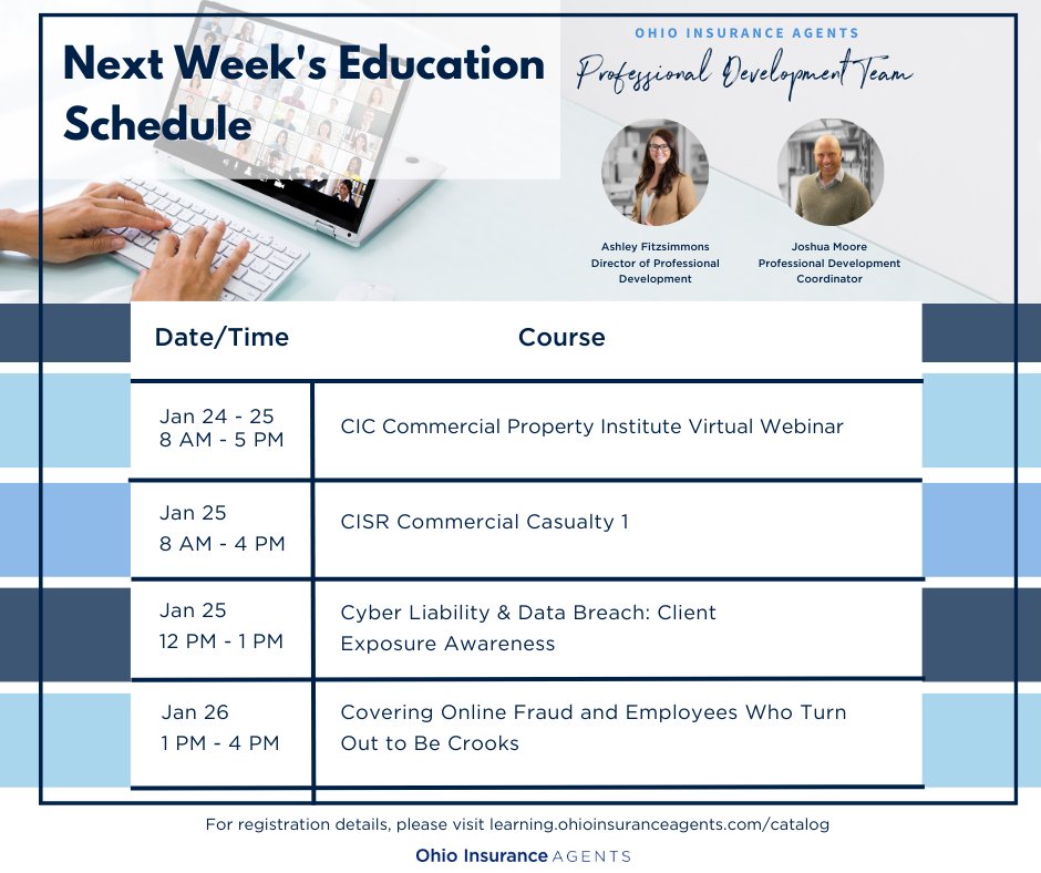 We're back again with your education offerings! After a full week of courses this week, we've got plenty of options for next week as well. Check out our schedule below. To register and access all your education needs, visit our learning portal: bit.ly/3vIKk9Q