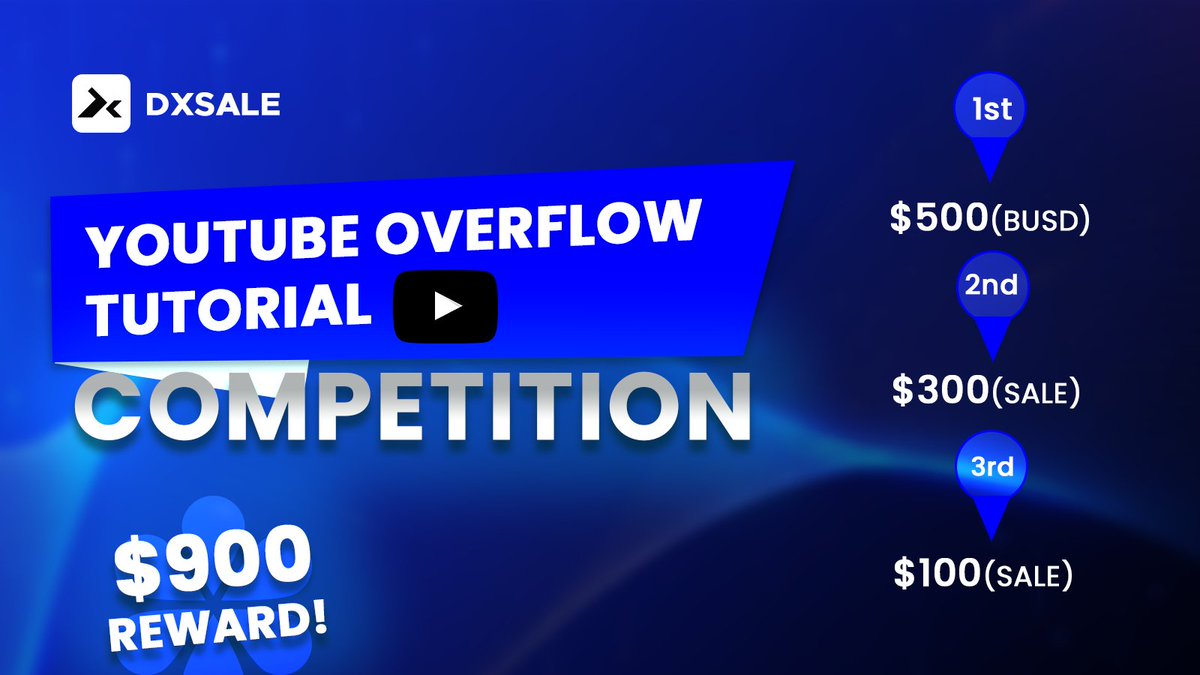🚨 Youtube Overflow Tutorial $900 Giveaway! 🎉 

To Enter ✅ 
- Follow <a href="/dxsale/">DxSale.Network</a>
- Like &amp; RT 
- Tag 2 friends below
- Create a YouTube Video of a DxSale Overflow Tutorial (BNB Chain) &amp; link it in the comments

Winners chosen end of January!!

GOOD LUCK! 🔥
#giveaway #giveawayalert