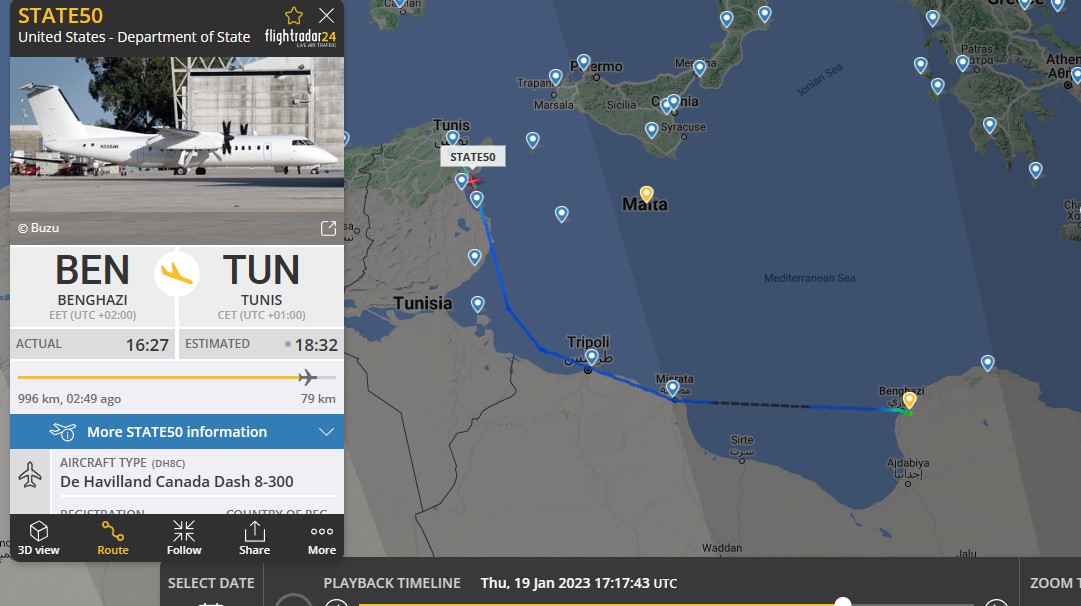 Laurent_Le_Bloa's tweet photo. New mission of ISR ARTEMIS CL650 #BRIO68 along #Libya Coast #Benghazi
US DH8 #STATE50 fm Benghazi to #Tunisia
US C21 fm #Tunisia to #Ramstein #Germany https://t.co/Lc1rrmagcW