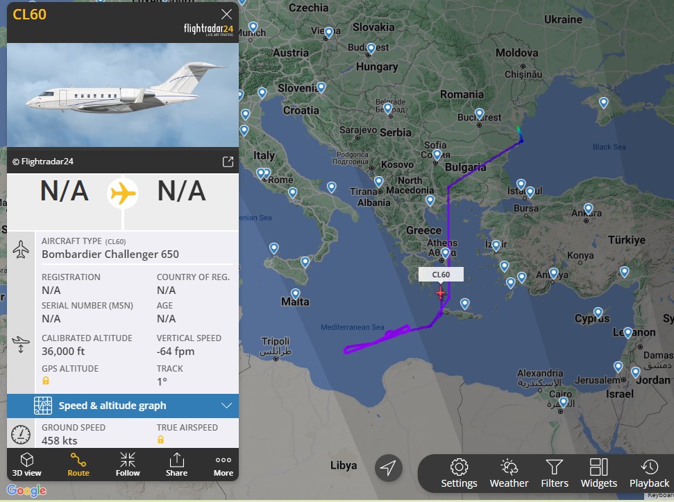Laurent_Le_Bloa's tweet photo. New mission of ISR ARTEMIS CL650 #BRIO68 along #Libya Coast #Benghazi
US DH8 #STATE50 fm Benghazi to #Tunisia
US C21 fm #Tunisia to #Ramstein #Germany https://t.co/Lc1rrmagcW