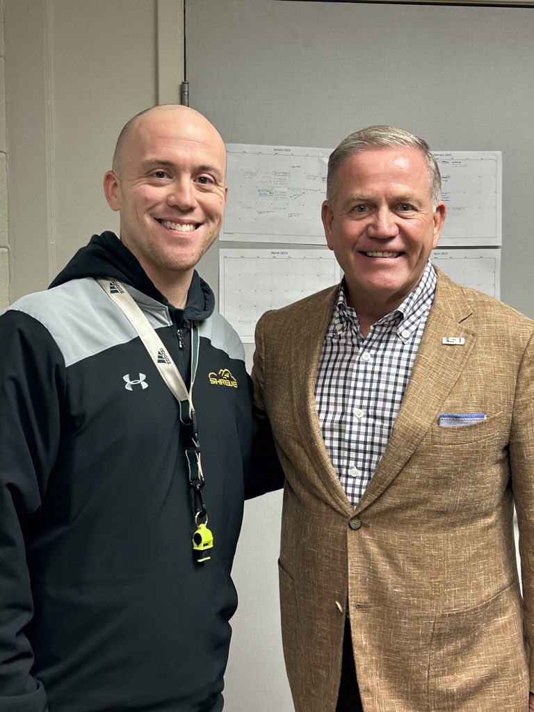 Thanks to Coach Kelly and <a href="/LSUfootball/">LSU Football</a> for coming by The Swamp today to recruit <a href="/shrevefootball/">Captain Shreve FB</a>!