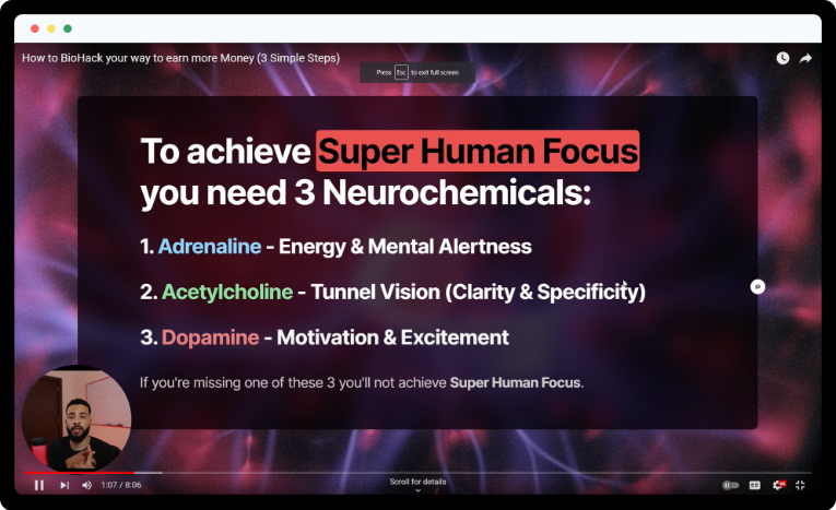 I just recorded an 8 min video on how to achieve superhuman focus to 10x your productivity and earn more money 💰.

This video is not for the weak.

Think you are worthy enough of superhuman focus?

Like &amp; Comment "Focus"

&amp; I'll DM you it.

(Must be following)