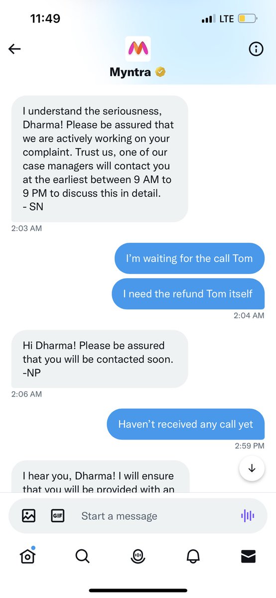 DharmaaNft's tweet photo. @myntra @Myntra_CC @MyntraSupport No help received from Myntra Twitter handle too. They said they’ll call me today to clear the issue and like always no help. Whenever I text and ask them about the issue they say wait for a few mins and never reply. #banmyntra #consumerprotection https://t.co/D7mJ2sPotp