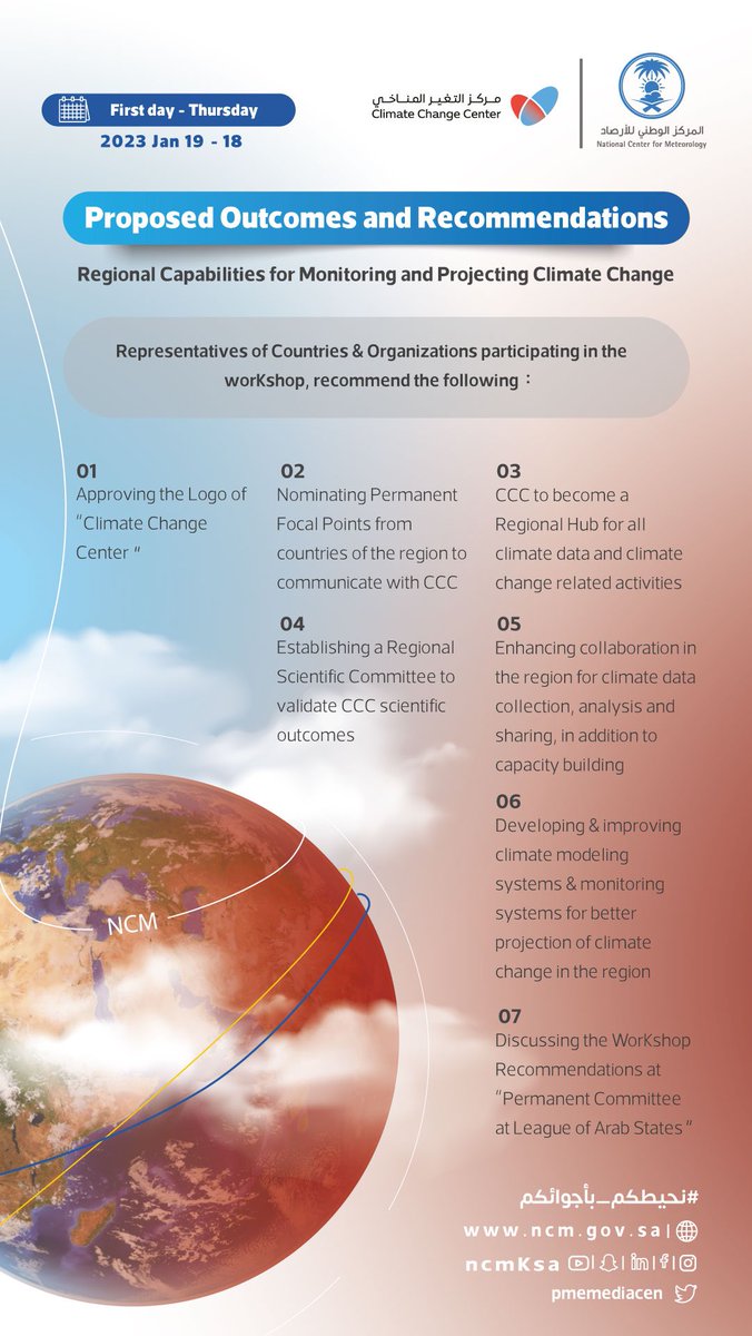 NCMKSA's tweet photo. The most prominent recommendations of the workshop "Regional Capabilities in Monitoring and Predicting Climate Variables"

#Sharing_Weather
#Climate_Change_Center https://t.co/PNQoWsqN5i