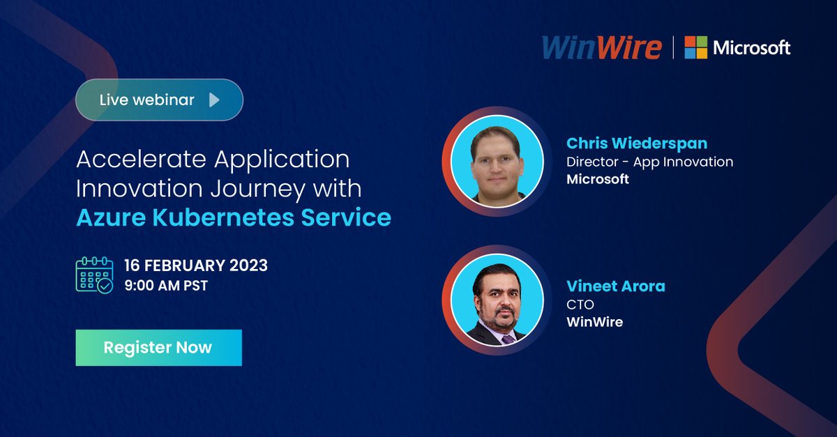 WinWire's tweet image. Join @WinWire and @Microsoft for a live webinar on #AzureKubernetesService, where we will discuss the best practices and how AKS streamlines a managed Kubernetes cluster in Azure.
Register - hubs.la/Q01yynB-0
#Azure #Kubernetes #AKS #cloudnativeapps #containers