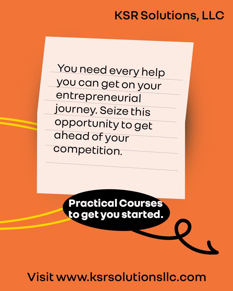 KSRsolutionsllc's tweet photo. You need every help you can get on your entrepreneurial journey. Seize this opportunity to get ahead of your competition.

Check out these courses and let us know how they help. https://t.co/3fRoiGTLRG
