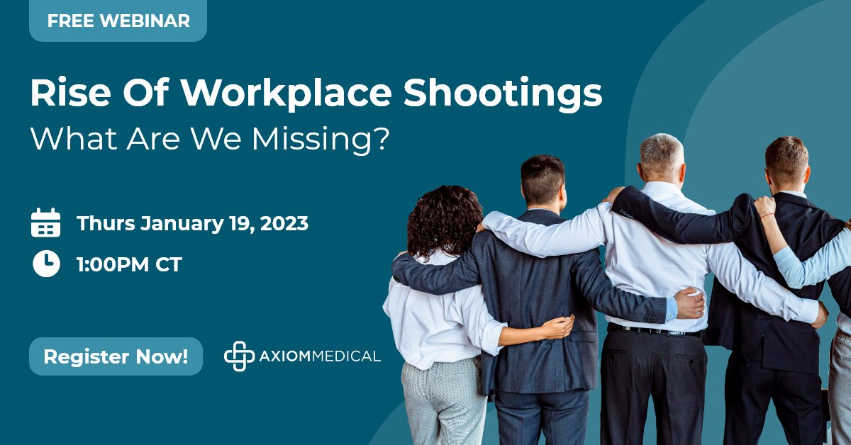 We're going live @ 1pm CT for our free 'Rise of Workplace Shootings' panel discussion. Don't miss it. Grab a spot here: bit.ly/3QGkLQp

#AxiomMedical #workplaceviolence #workplaceviolenceprevention