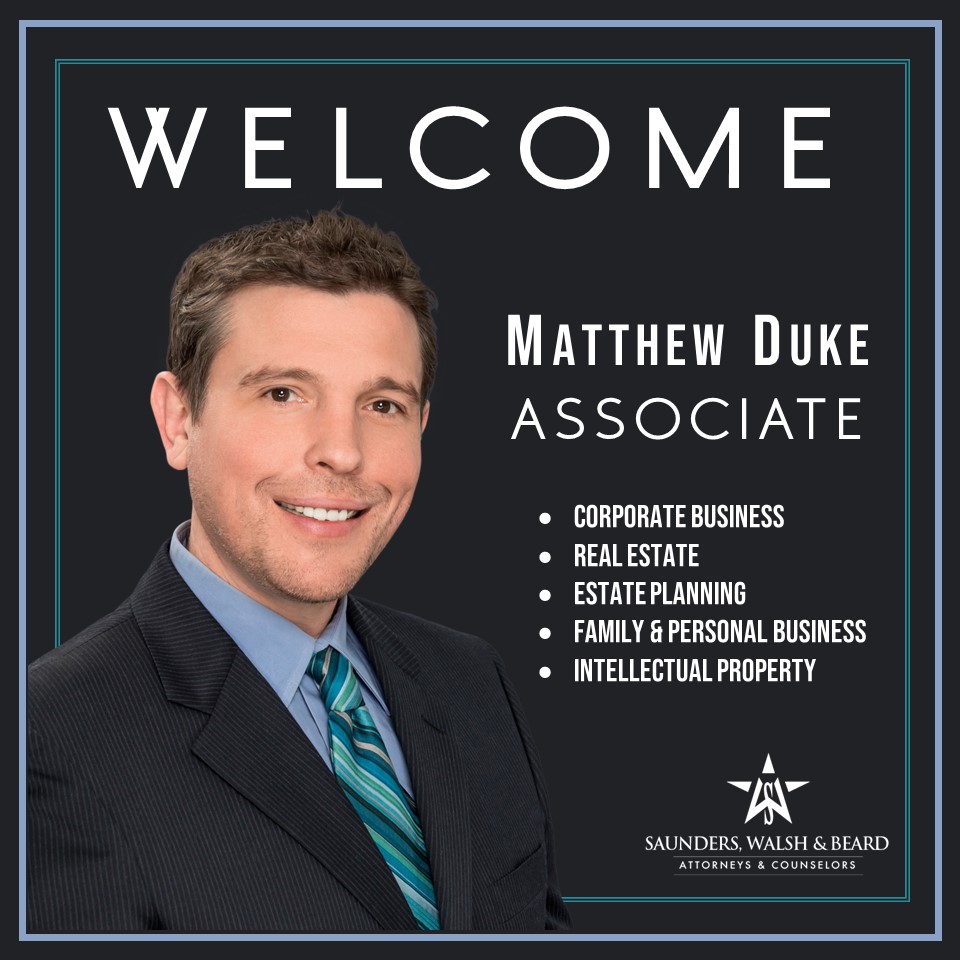 SWB welcomes associate Matthew Duke. Matt’s primary practice areas focus on transactional, real estate, and business law, as well as estate planning. Welcome to the team, Matt!
saunderswalsh.com/matthew-duke-j…