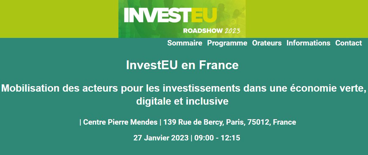BEI en France (@beifrance) on Twitter photo Le 27 janvier, suivez #InvestEU 🇪🇺 à partir de 9h <a href="/Economie_Gouv/">Ministère de l'Économie et des Finances</a> à Bercy ou en ligne. Avec Ambroise Fayolle de la <a href="/EIB/">European Investment Bank</a>, <a href="/Eric_R_Lombard/">Eric Lombard</a> de <a href="/caissedesdepots/">Caisse des Dépôts</a>, <a href="/NDufourcq/">Nikola Dufourcq</a> de <a href="/Bpifrance/">Bpifrance</a>, le commissaire @paologentiloni <a href="/UEFrance/">Commission européenne 🇪🇺</a>
programme et inscription
👉bit.ly/3IZcepL Le 27 janvier, suivez #InvestEU 🇪🇺 à partir de 9h <a href="/Economie_Gouv/">Ministère de l'Économie et des Finances</a> à Bercy ou en ligne. Avec Ambroise Fayolle de la <a href="/EIB/">European Investment Bank</a>, <a href="/Eric_R_Lombard/">Eric Lombard</a> de <a href="/caissedesdepots/">Caisse des Dépôts</a>, <a href="/NDufourcq/">Nikola Dufourcq</a> de <a href="/Bpifrance/">Bpifrance</a>, le commissaire @paologentiloni <a href="/UEFrance/">Commission européenne 🇪🇺</a>
programme et inscription
👉bit.ly/3IZcepL