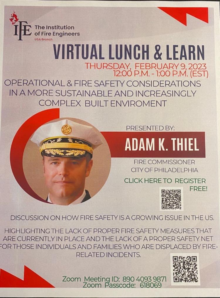 PekiPrince1's tweet photo. Register now to hear Commissioner Thiel speak about how Philadelphia Fire is working to make their city safe from fire. No IFE-USA membership needed. Open to all. Register at https://t.co/ab2eMVe7Y3 https://t.co/iBtnzJTr1x