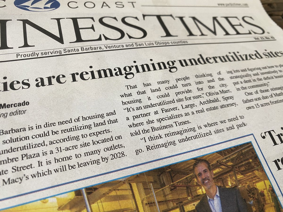 FLASllp's tweet photo. Pacific Coast Business Times featured an article about Santa Barbara’s housing crisis. “Reimagining underutilized sites and parking lots … strategically and inventively to put a dent in the deficit housing that we have in the community” says featured FLAS Partner Olivia Marr. https://t.co/Se6FtzC1Lq