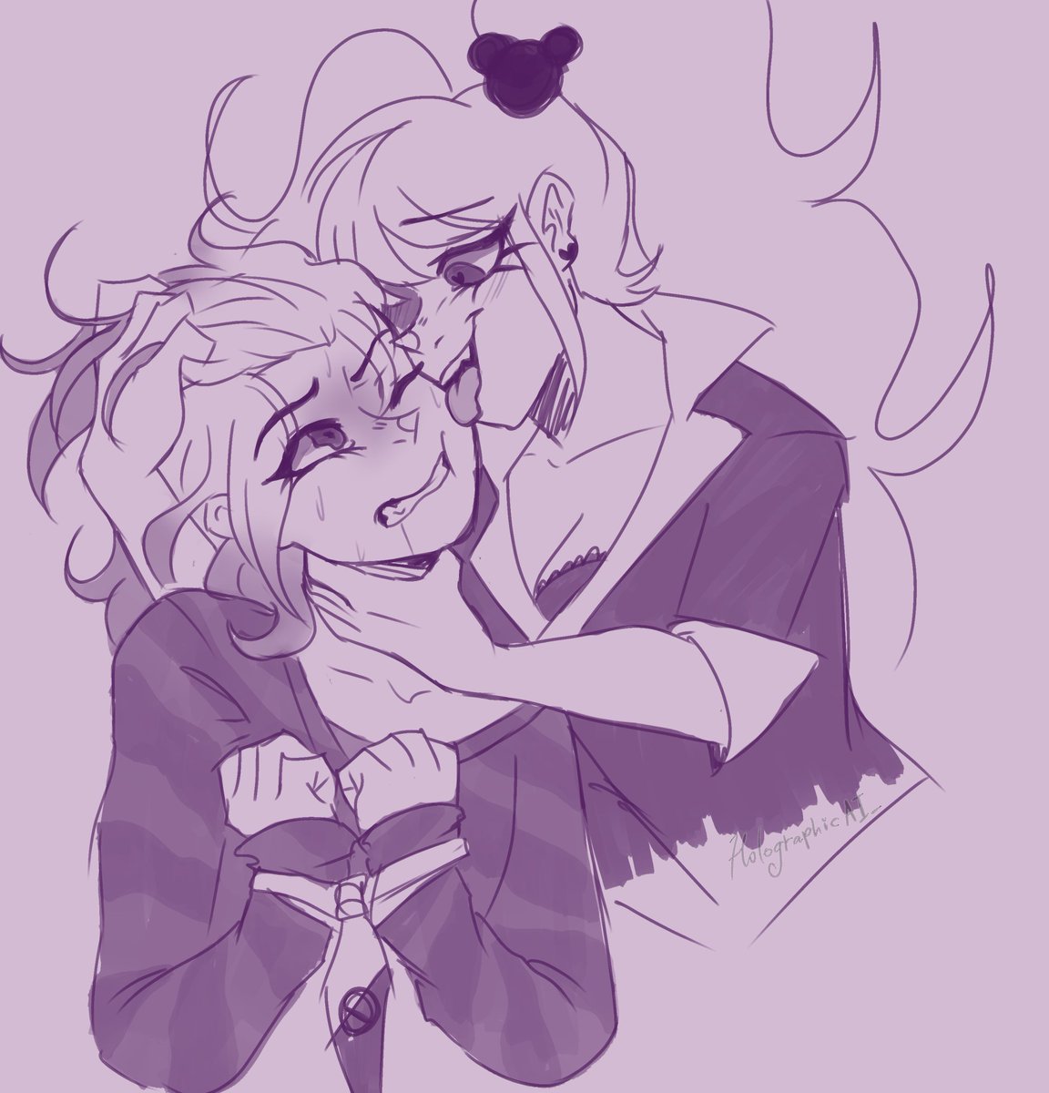 HolographicAI_'s tweet photo. Junkomaeda kamukoma rq on tumblr 😙 its enokamukoma to me 😔 power couple choking their weird lil drooly dog https://t.co/w7WmzYKP4S