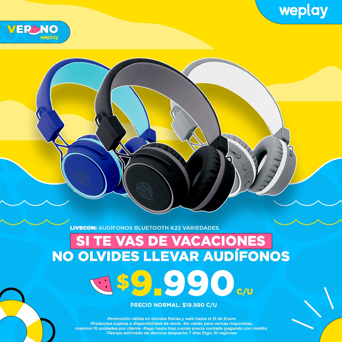 weplaystore_cl's tweet photo. ¡SIENTE LA EMOCIÓN DE TU MÚSICA FAVORITA AL MÁXIMO ESTE #VERANO CON ESTOS AUDÍFONOS #LIVECON K22! 🎧😍 Disfruta los descuentos 😎 Descuento disponible en nuestra tienda online: https://t.co/N61sXhCJwh y en tiendas físicas #WeplayStore https://t.co/n5wLWt9pjW