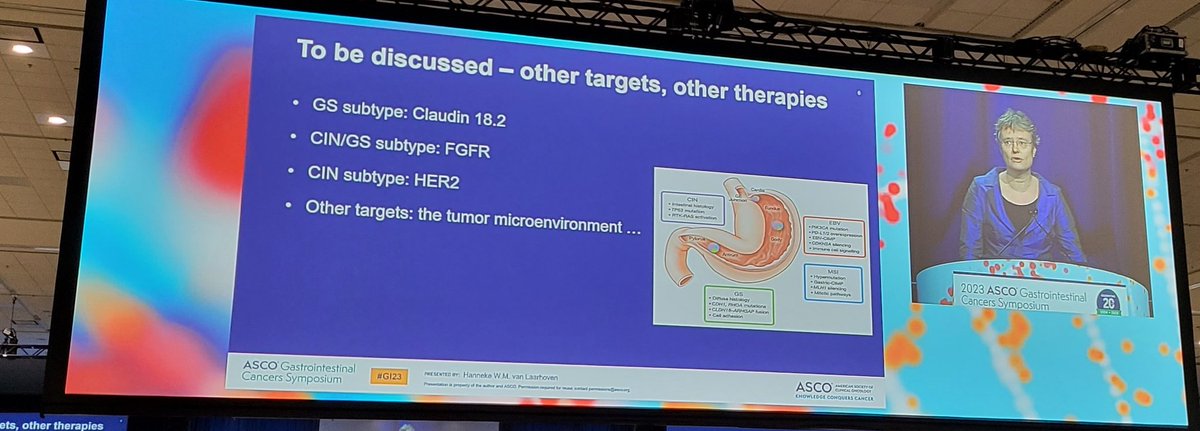 #GI23 
Dr. Van Laarhoven gave a nice overview of other, non-IO🎯💊for #Gastriccancer
➡️Claudin 18.2 - including newer treatments like CAR-T
➡️FGFR - including a novel FGFR2b specific mAb
➡️HER2 - including targeting HER2low disease
➡️TME

Very exciting times!