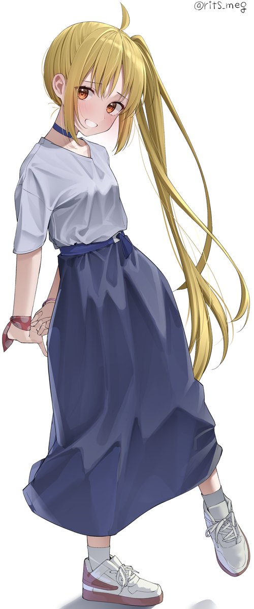 ijichi nijika 1girl solo blonde hair long hair skirt side ponytail smile  illustration images