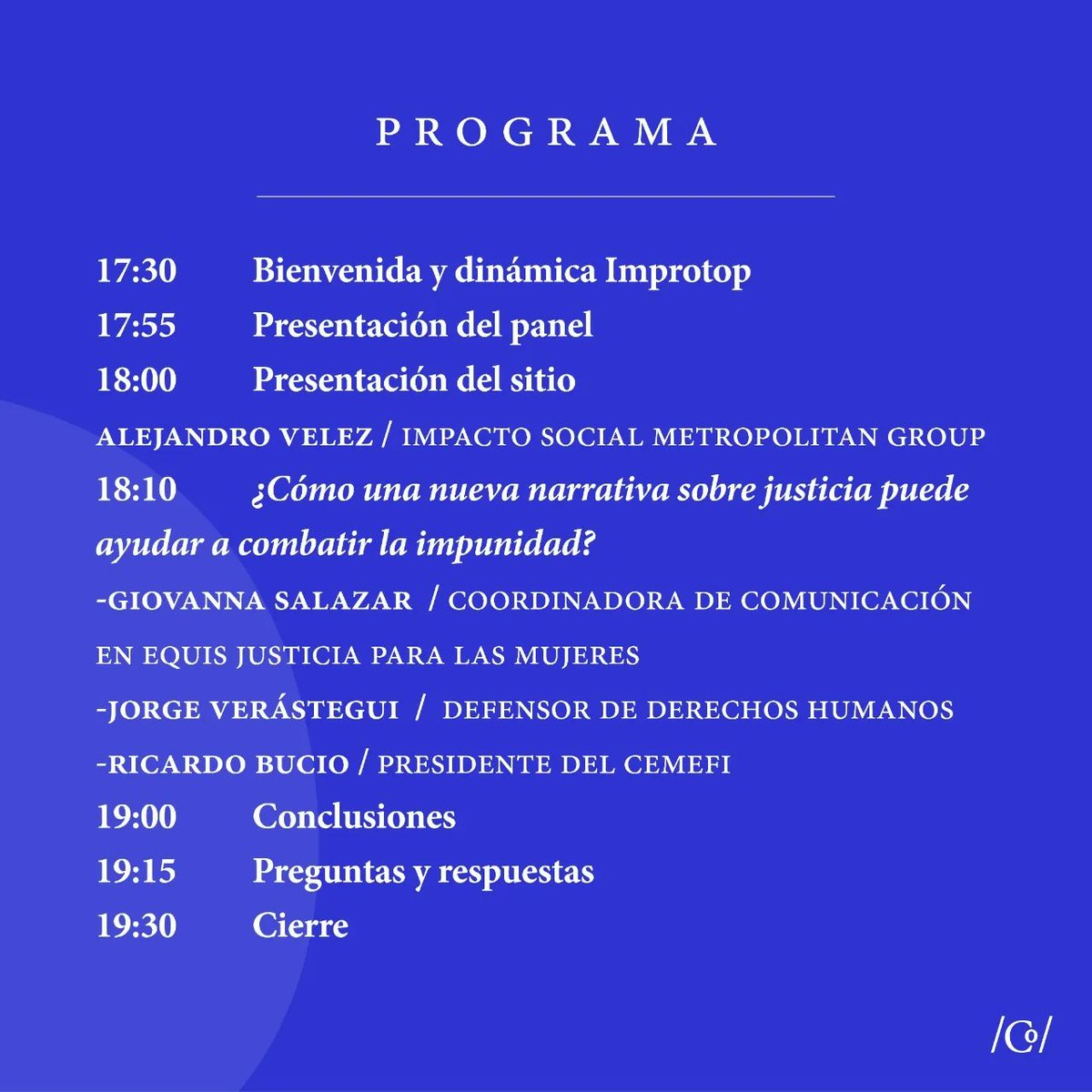 Colaboratoriamx's tweet photo. Miren nada más que gran panel para reflexionar y compartir cómo y porque es tan importante usar una nueva narrativa sobre justicia para combatir la impunidad.

Nos vemos el 26/01 en @cemefi a las 17:15 horas. 

Registro previo: https://t.co/yDPCNOo0GD https://t.co/CSBZ85p1vW