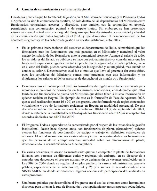 viva_angel's tweet photo. Hoy, un grupo de profesionales del PTA renunciaron a sus funciones en la coordinación del programa. Su renuncia se ampara en los argumentos que  expusieron en esta carta. @petrogustavo @agaviriau @hbayonar Pedimos atender la crisis de gobernabilidad por la que atraviesa el PTA.👇 https://t.co/ZH9Svk15WD