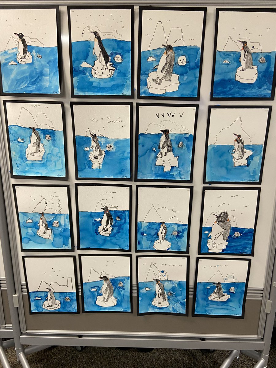 When your kindergarten class studies penguins and does a directed drawing using mixed media….such talent in ones so young! <a href="/OsterElementary/">Oster Elementary School</a> <a href="/USDUpdates/">Union School District</a> @usd_hr