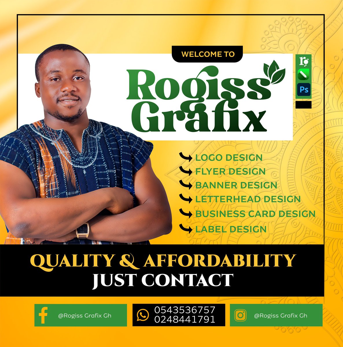 RogissGrafix's tweet photo. IN NEED OF DIGITAL GRAPHIC DESIGN SERVICES 

JUST GIVE US A CALL OR WHATSAPP 0543536757

Rogiss Grafix GOT YOU COVERED 💯👍

HAPPY NEW YEAR 

#graphicdesign #design #art #graphicdesigner #illustration #branding #logo #designer #graphic #digitalart #photoshop #artwork https://t.co/Zn23k2w9Yc